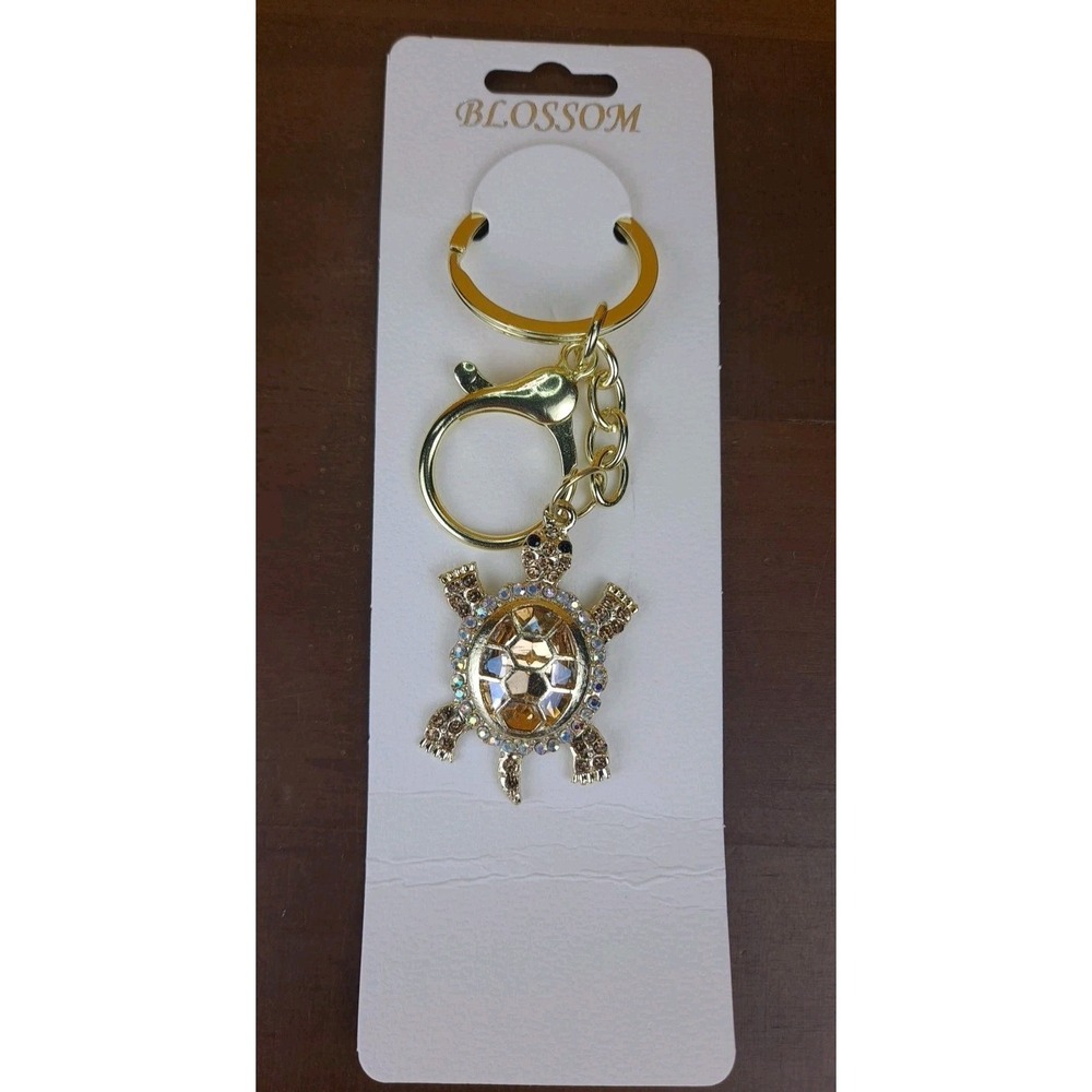 Turtle Gold Rhinestone‎ Crystal Gold Tone Keychain Backpack Purse Clip